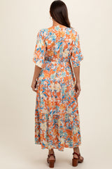 Peach Floral Dolman Sleeve Tiered Maternity Dress