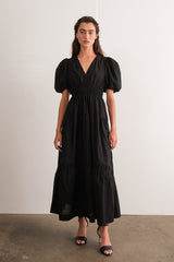 Black Puff Sleeve Midi Dress