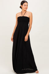 Black Smocked Halter Maxi Dress