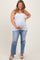 Blue Open Knee Distressed Straight Leg Maternity Plus Jeans