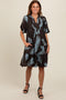 Mocha Abstract Print Button Up Midi Dress