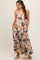 Taupe Leaf Print Open Lace-Up Back Maternity Maxi Dress