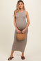 Beige Striped Knit Fitted Sleeveless Maternity Maxi Dress