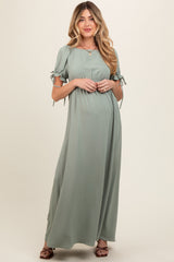 Light Olive Open Back Maternity Maxi Dress