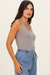 Taupe Sleeveless Ribbed Top