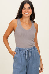 Taupe Sleeveless Ribbed Top