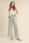 Heather Grey Striped Linen Slit Hem Pants