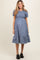 Blue Chambray Smocked Puff Sleeve Maternity Dress
