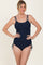 Navy Ribbed Side Tie One Piece Swimsuit