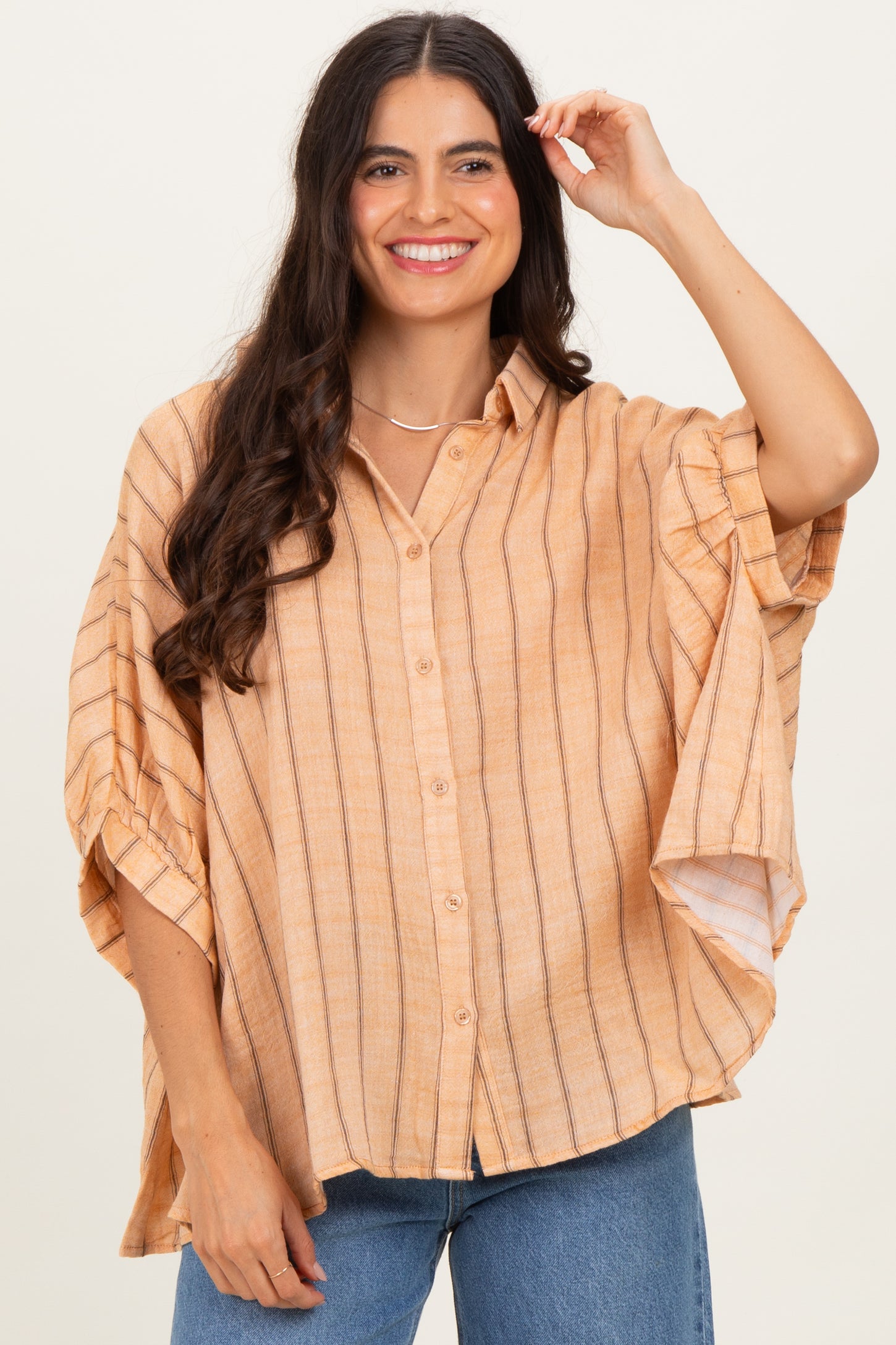 Yellow Striped Collared Oversized Maternity Top