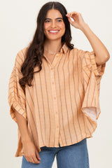 Yellow Striped Collared Oversized Maternity Top