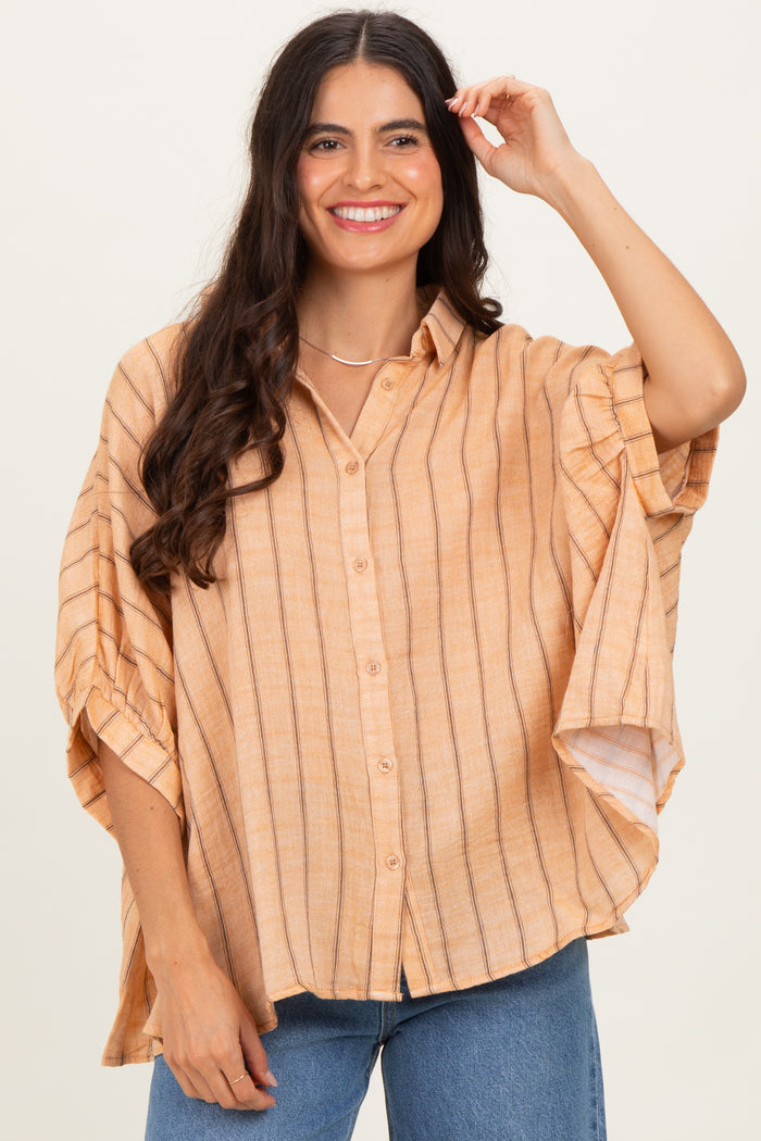 Yellow Striped Collared Oversized Maternity Top