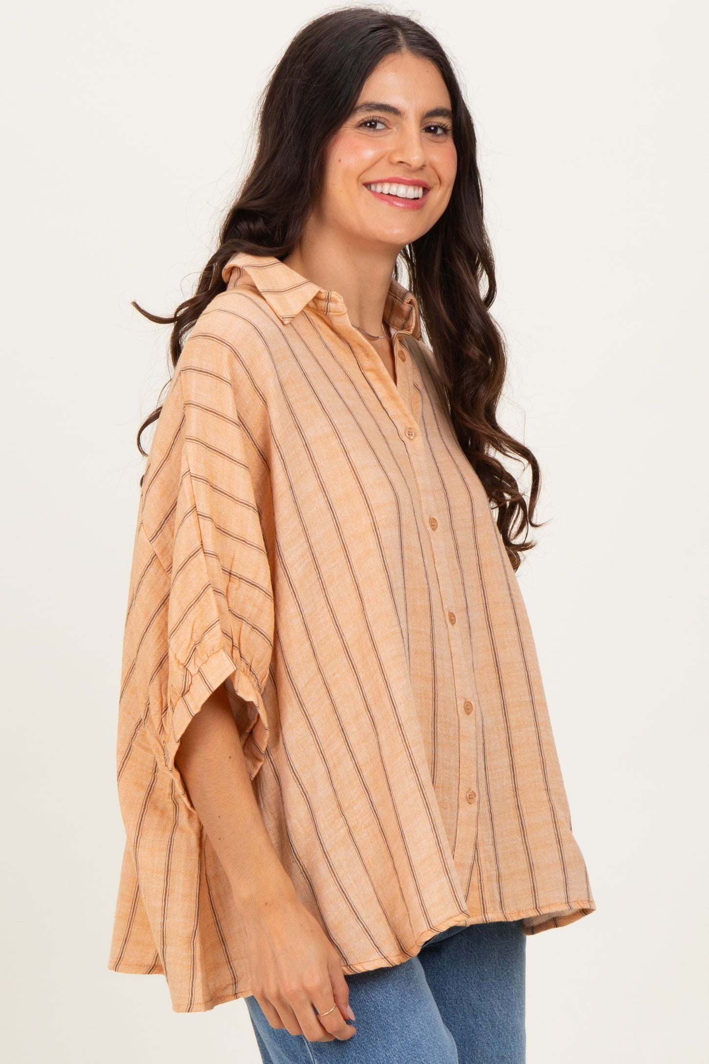 Yellow Striped Collared Oversized Top