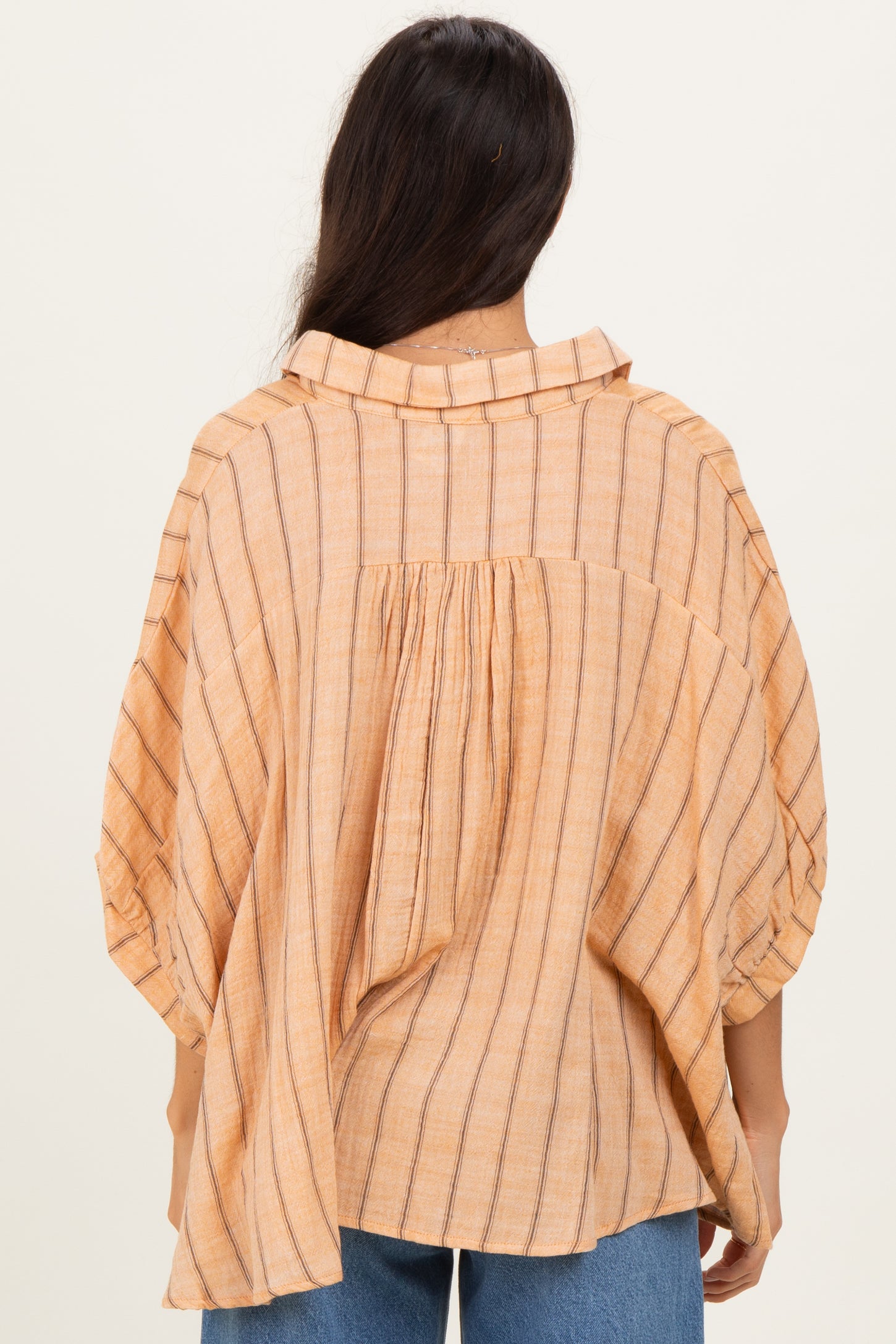 Yellow Striped Collared Oversized Top