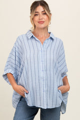 Light Blue Striped Collared Oversized Maternity Top