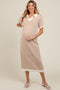 Beige Collared Knit Maxi Maternity Dress