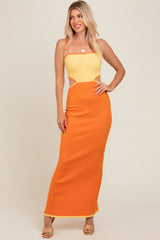 Yellow Orange Colorblock Fitted Maxi
