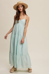 Mint Green Sleeveless Tiered Maxi Dress