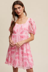 Pink Floral Puff Sleeve Maternity Mini Dress