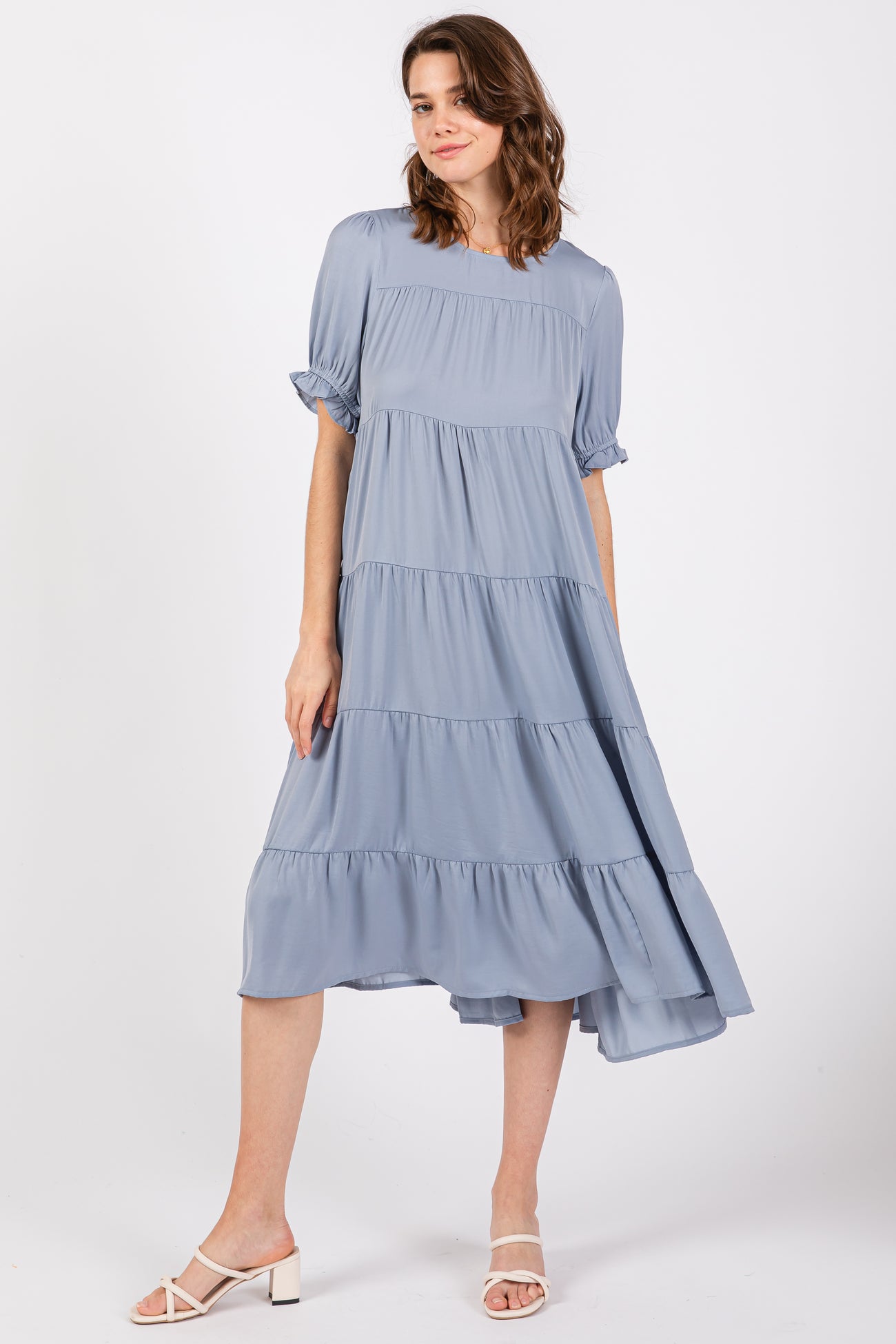Light Blue Short Sleeve Maternity Dress