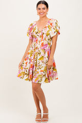 Ivory Floral Smocked Front Tiered Maternity Dress