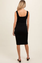 Black Ribbed Fitted Sleeveless Maternity Dress