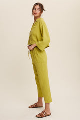 Light Green Long Sleeve Button Down And Long Pants Sets