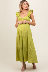 Lime Flutter Sleeve Tiered Maternity Maxi Dress