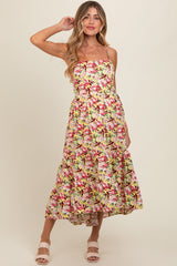 Yellow Floral Tiered Hi-Low Maternity Midi Dress