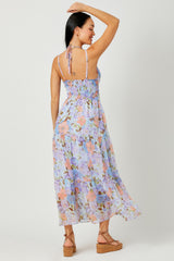 Lavender Mix Printed Long Tiered Dress