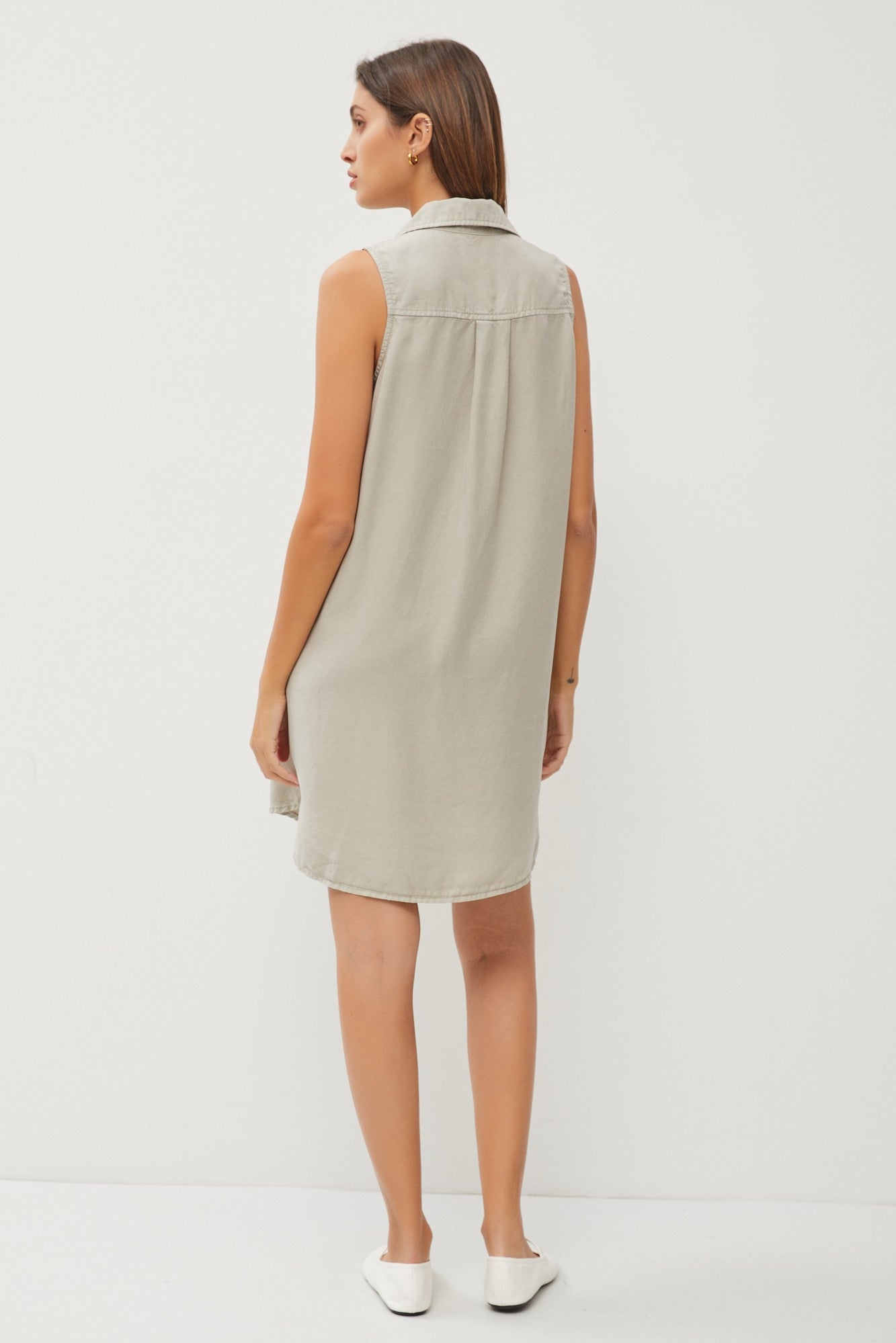 Light Olive Collard V Neck Dress