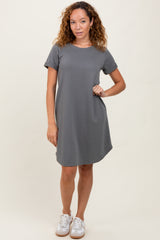 Charcoal French Terry Cuffed Short Sleeve Dress