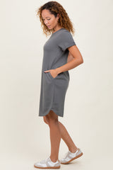 Charcoal French Terry Cuffed Short Sleeve Dress