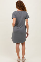 Charcoal French Terry Cuffed Short Sleeve Dress