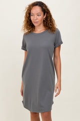 Charcoal French Terry Cuffed Short Sleeve Dress