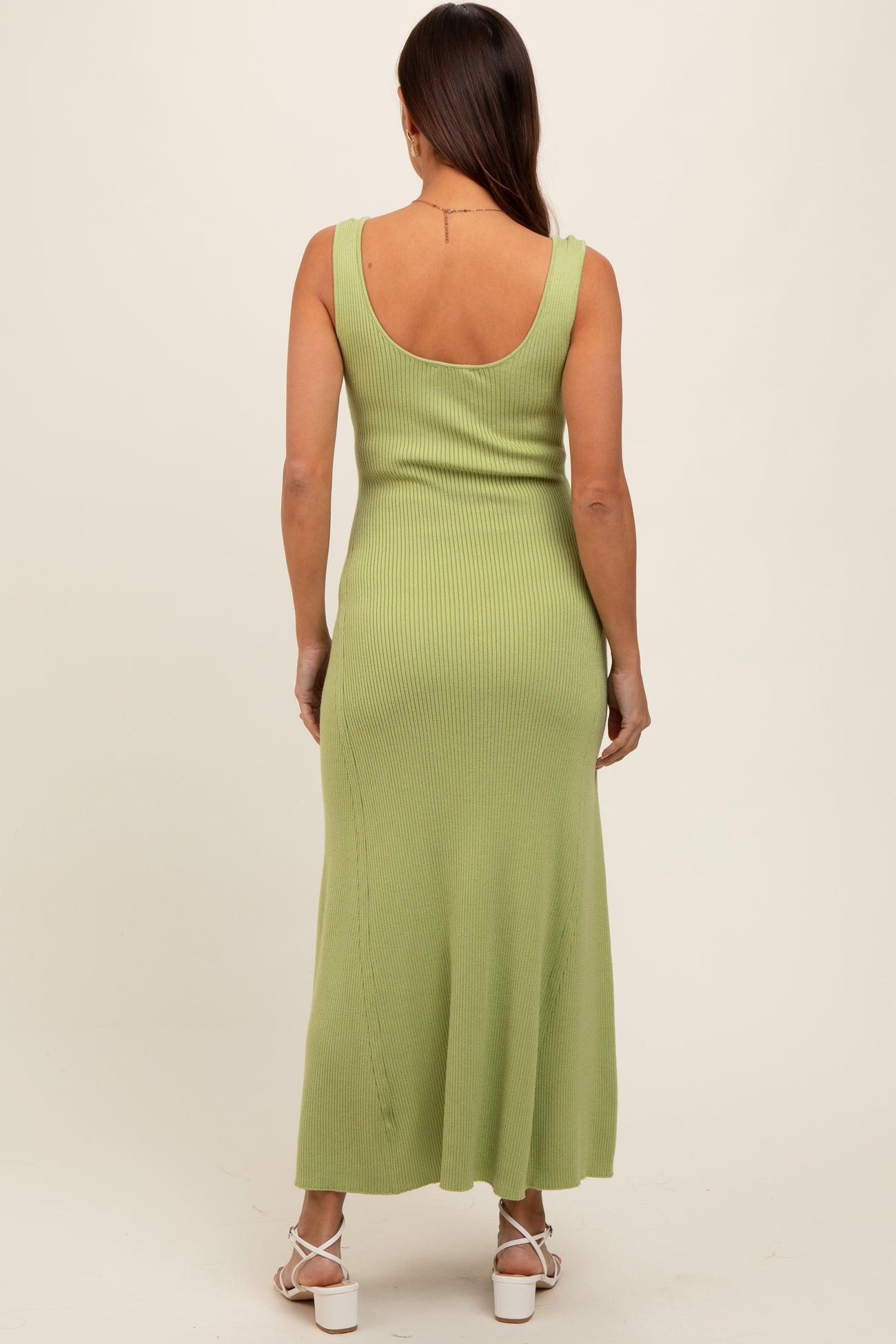 Light Olive Knit Deep V-Neck Maternity Maxi Dress