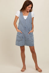 Light Blue Denim Front Pocket Maternity Skirt Overalls