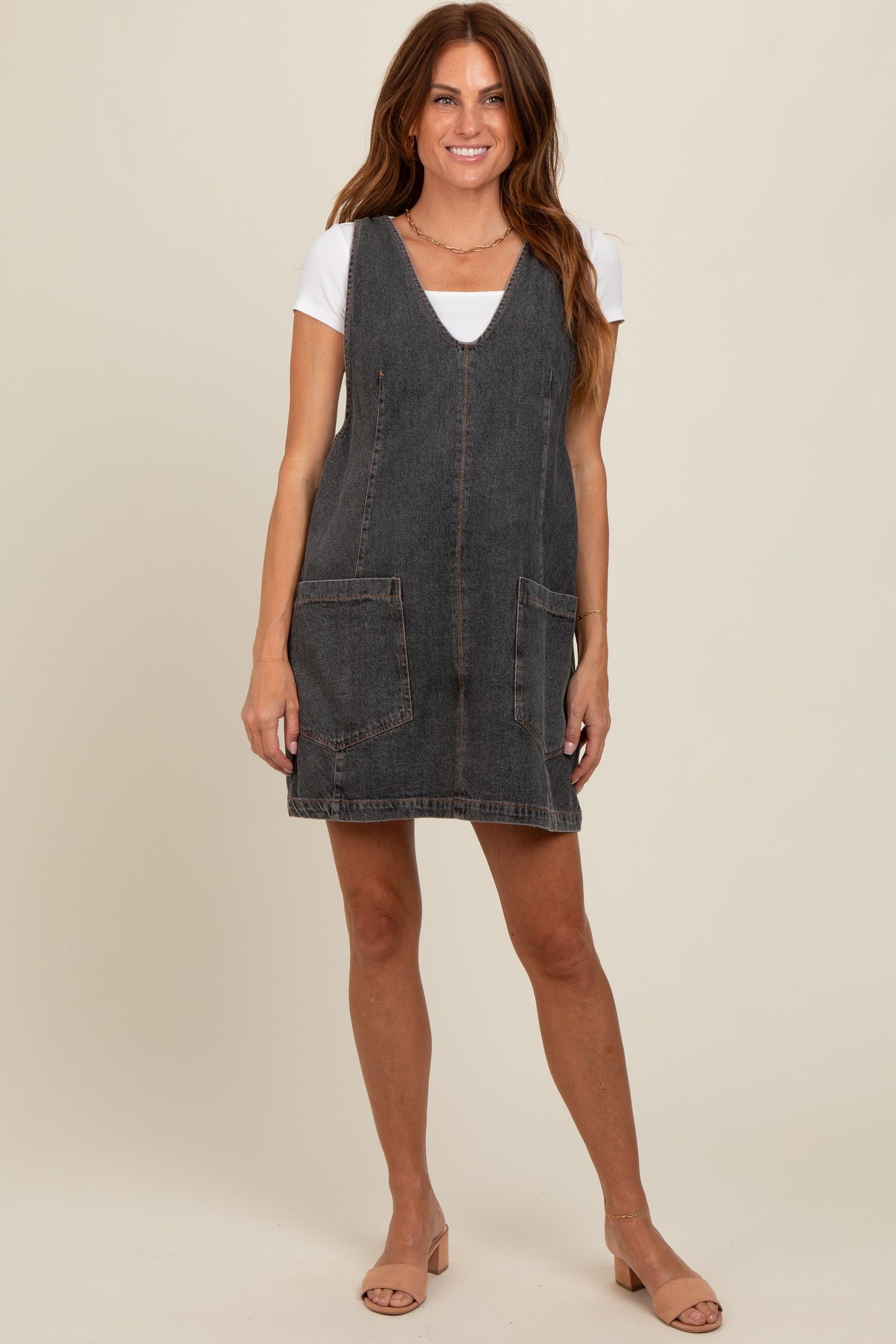Charcoal Denim Front Pocket Skirt Overalls