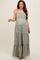 Light Olive Floral Ruched Square Neck Shoulder Tie Tiered Maternity Maxi Dress