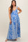 Royal Blue Floral Ruffle Shoulder Cut-Out Back Maternity Maxi Dress