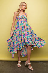 Magenta Floral Smocked Sleeveless Midi Dress