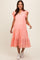 Peach V-Neck Eyelet Detail Ruffle Shoulder Tiered Maternity Midi Dress
