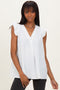 White Swiss Dot Flutter Sleeve V-Neck Top