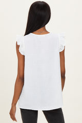 White Swiss Dot Flutter Sleeve V-Neck Top