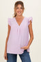 Lavender Swiss Dot Flutter Sleeve V-Neck Maternity Top