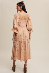 Blush Ditzy Floral Embroidery Puff Sleeve Maxi Dress