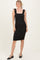 Black Ribbed Ruffle Strap Midi Dress