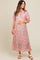 Light Pink Floral Front Tie Button Up Maternity Maxi Dress