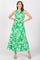 Green Floral Side Cutout Ruffle Midi Dress