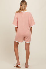 Peach Contrast Knit Maternity Romper